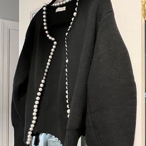 Vita Grace pearl detail black cardigan